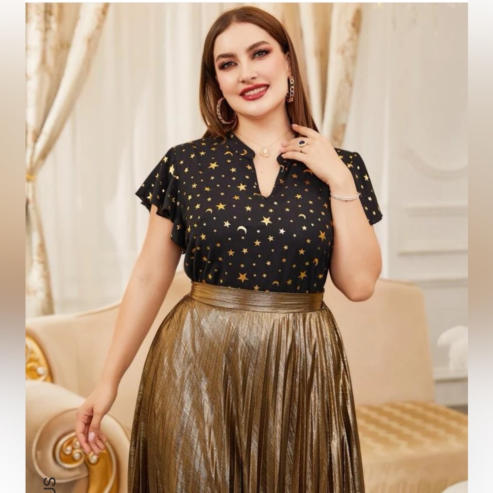 NWOT moon and star semi sheer blouse